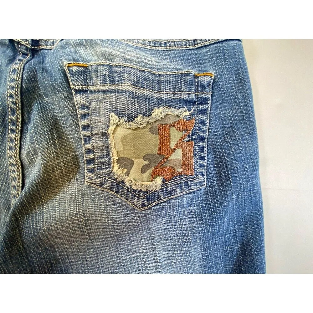 Southpole Jeans WOMEN 13 Y2K Cropped Distressed Camo Patches Blue Cuffed‎ Junior Size undefined - Image 14