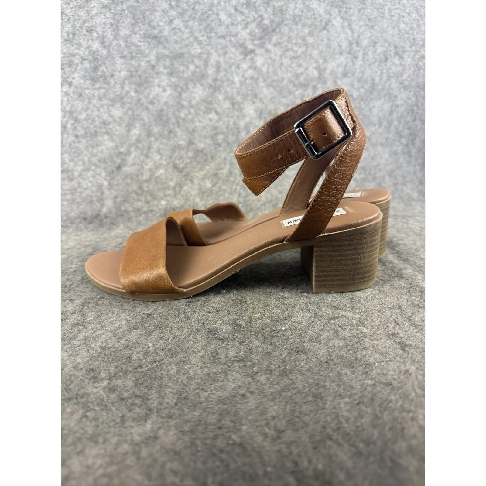 Steve Madden 9.5 Sandal Brown Tan Leather Kemmy Ankle Strap Shoes 2.5 Block Heel - Image 4