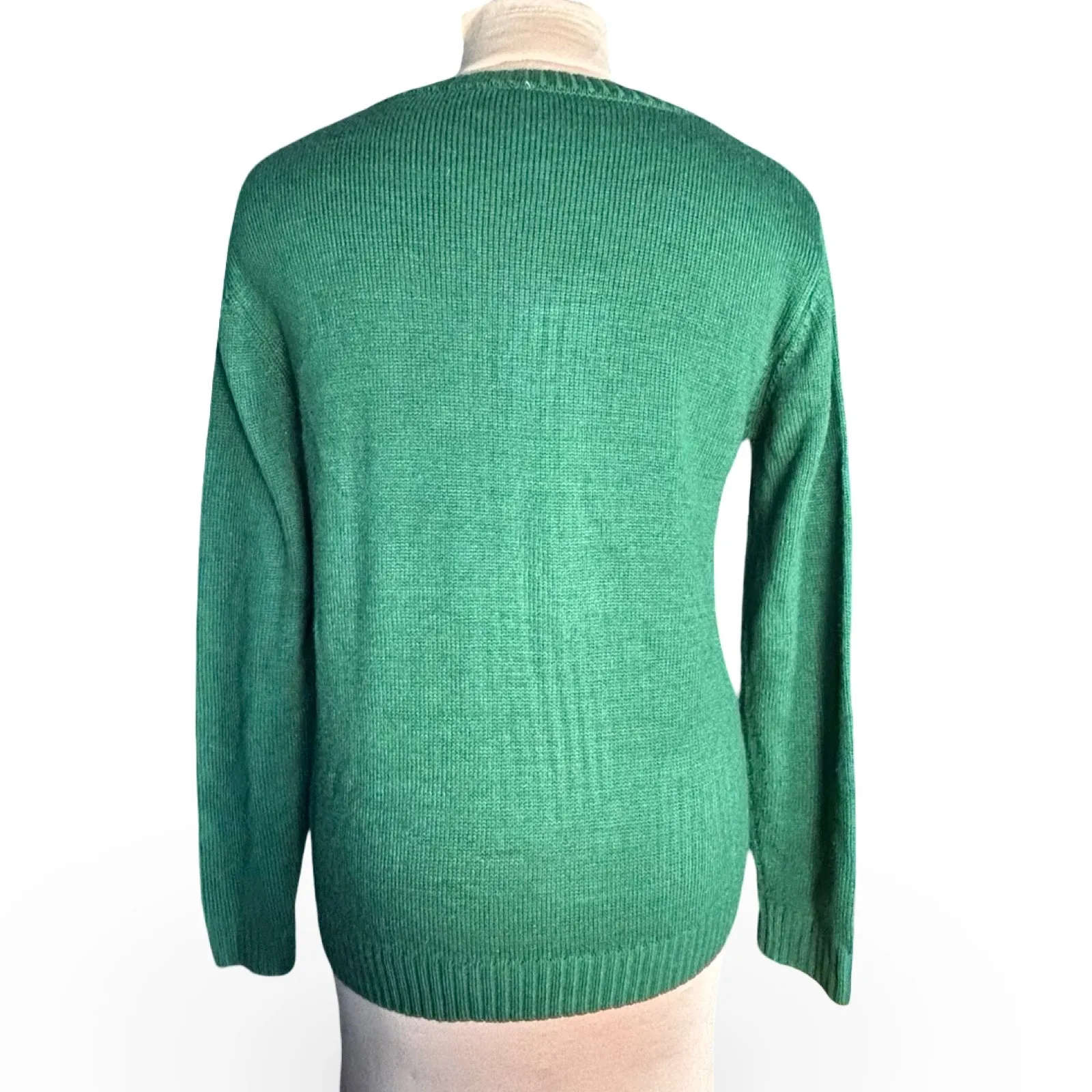 Green Fleece Navidad Sheep Knit Christmas Sweater Love by Design Large Holiday - Image 2