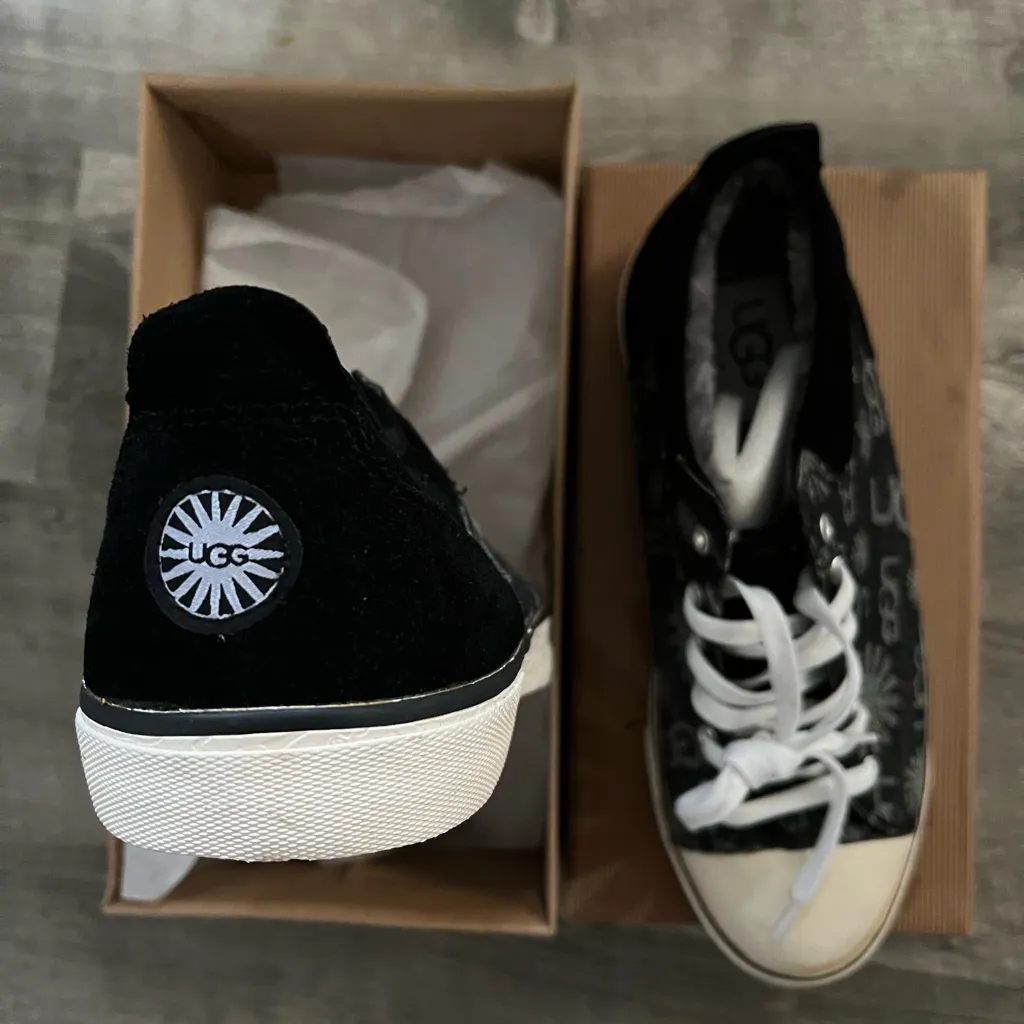 UGG Australia Vintage Fur Sneakers for Women, Size 11 - Black/Grey New In Box - Image 6