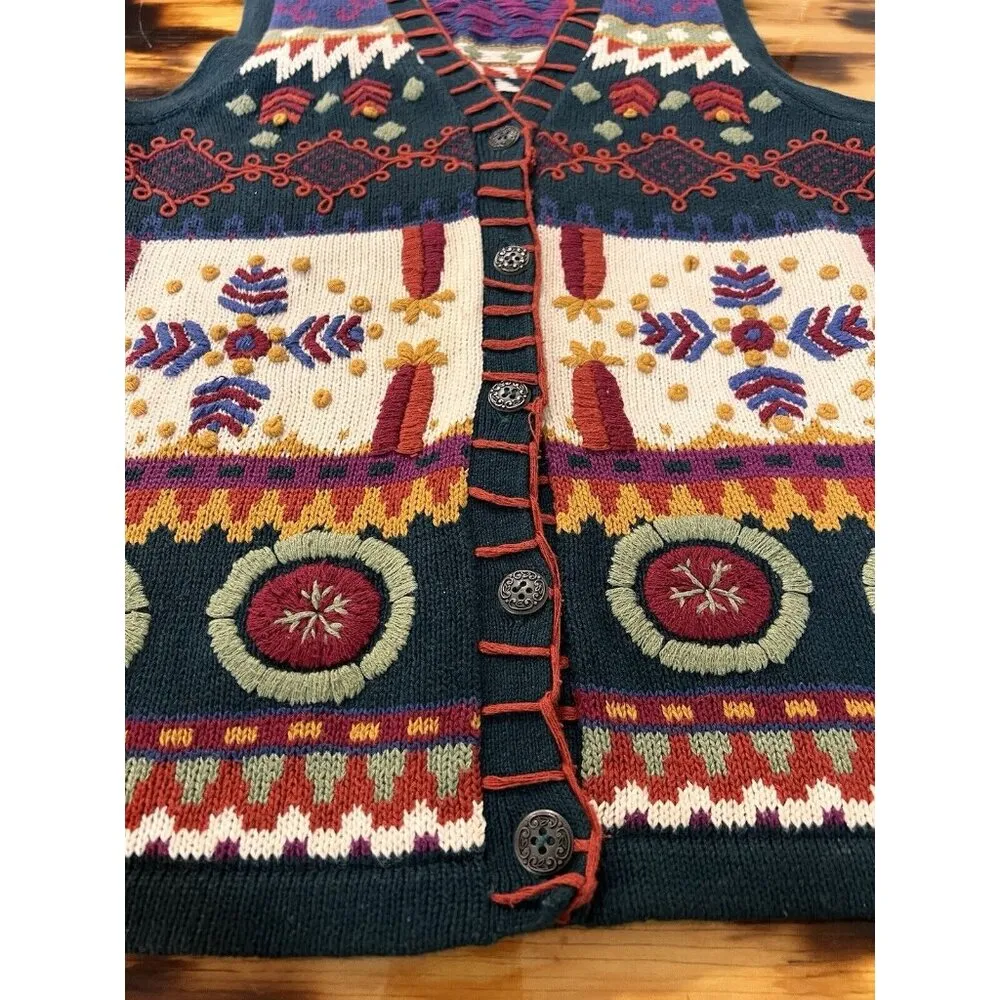 Ivy Wear Christmas Holiday Sweater Button Vest Size Large Cabinecore Art To Wear - Image 9