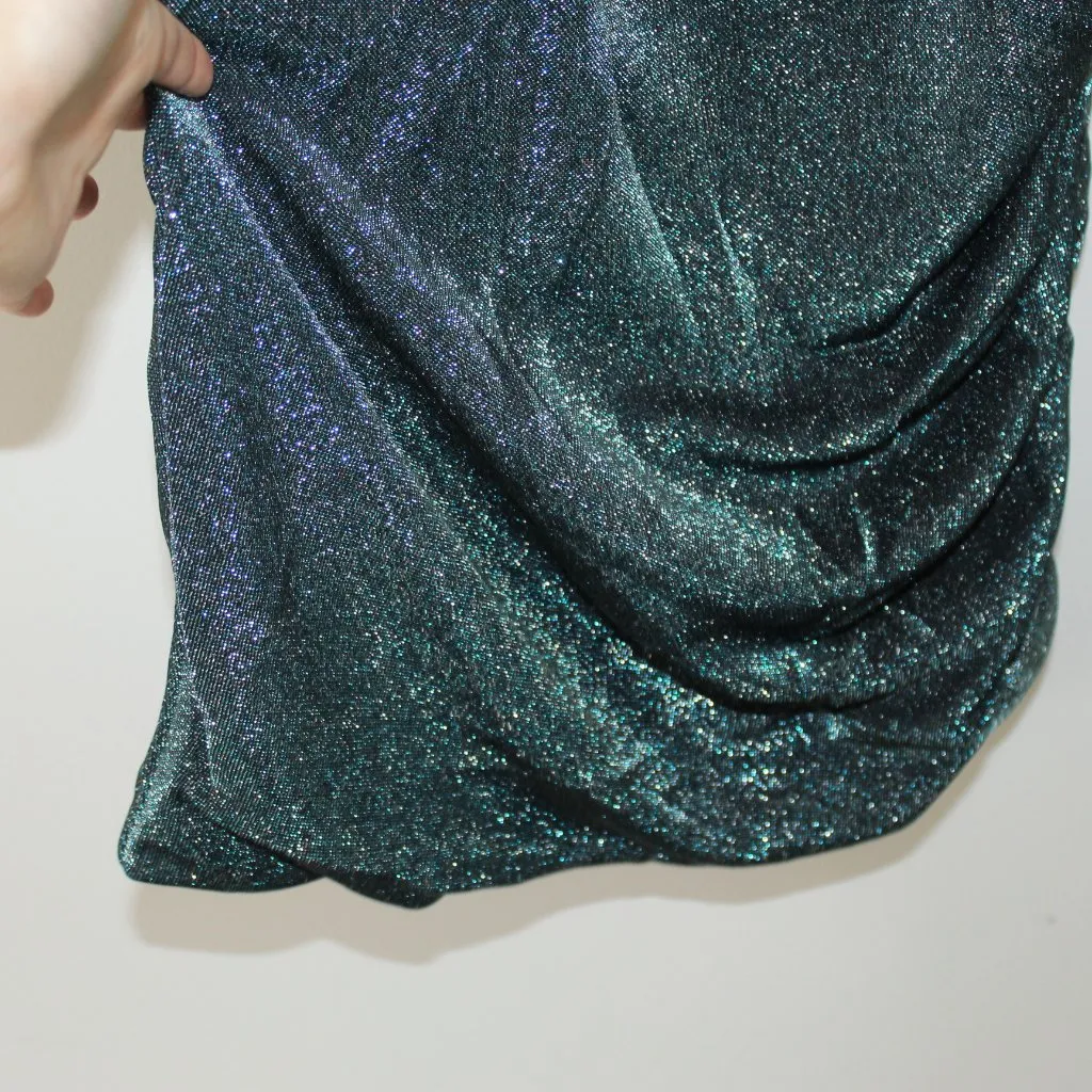 Choosy Green Sparkle One Sleeve Cocktail Dress Size Medium - Image 6