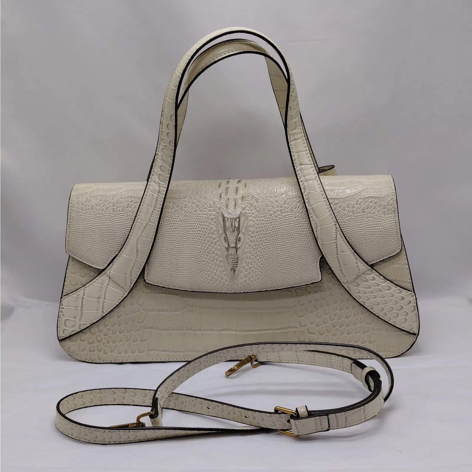 BL. Tiannu Croc Embossed Handbag Shoulder Bag Purse Ivory Cocktail Party Wedding - Image 8