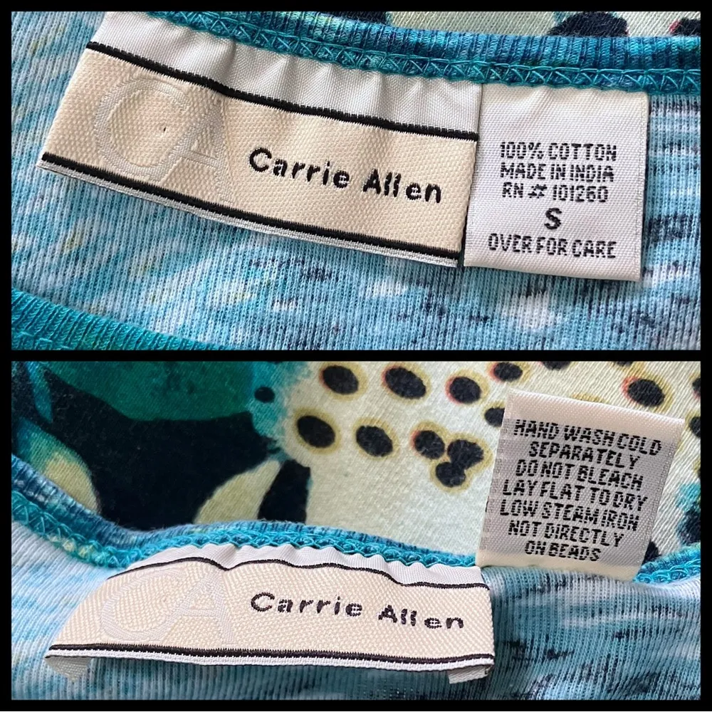 Vintage Y2K Blue Sequin Beaded Animal Print 100% Cotton Top. Small. Leopard Teal - Image 7