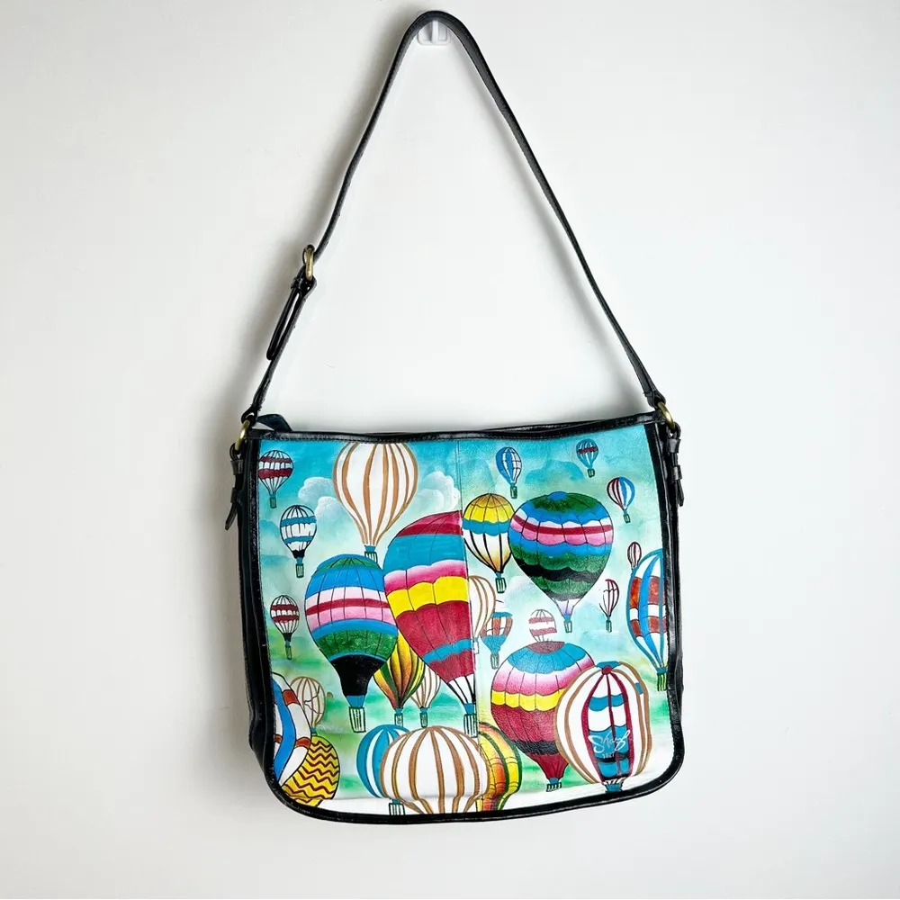 SHARIF Limited Ed Ballooning Leather Crossbody Large Tote Bag Hand Painted - Image 2