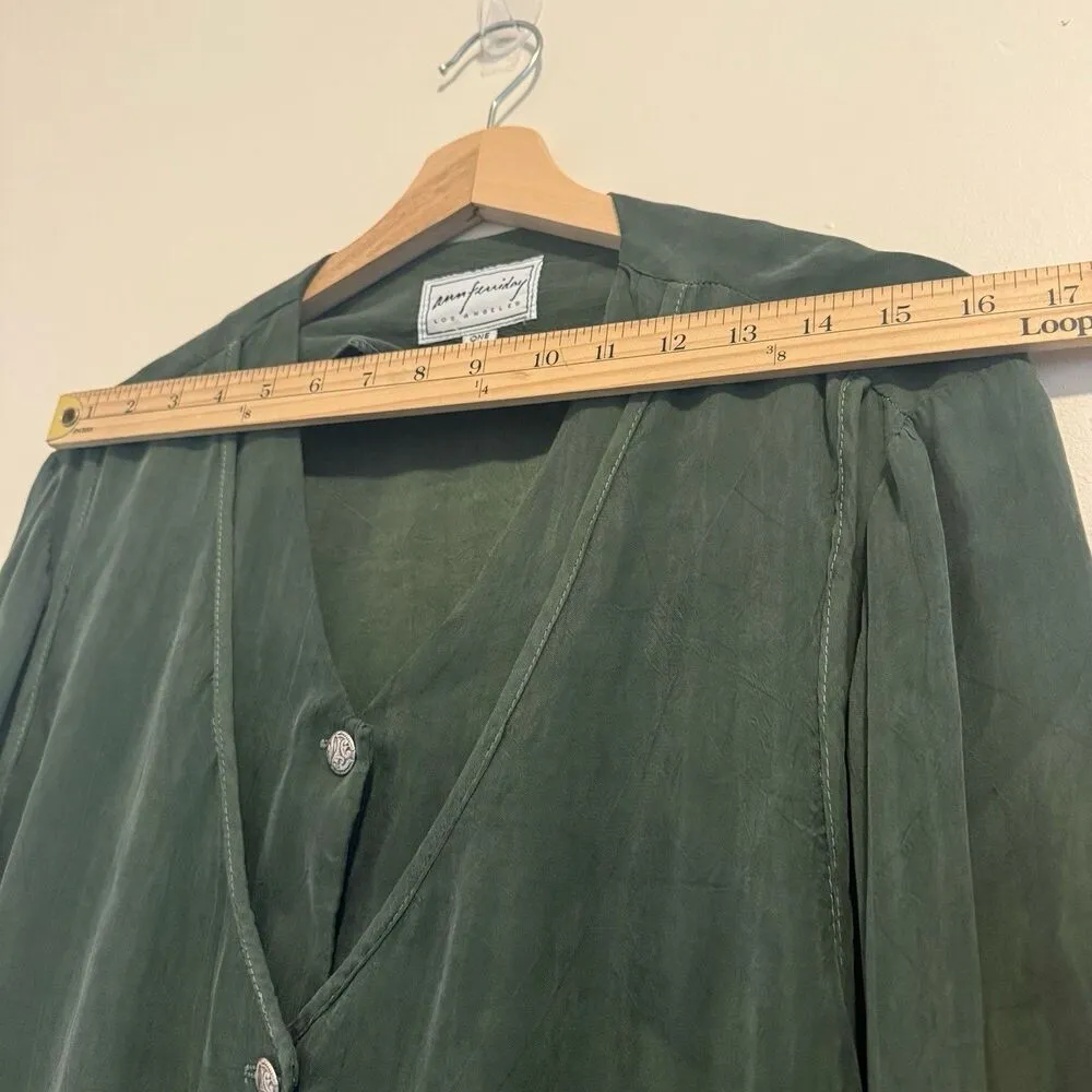 ann ferriday Vintage silk rare dark green olive blouse long sleeve one size Size undefined - Image 10