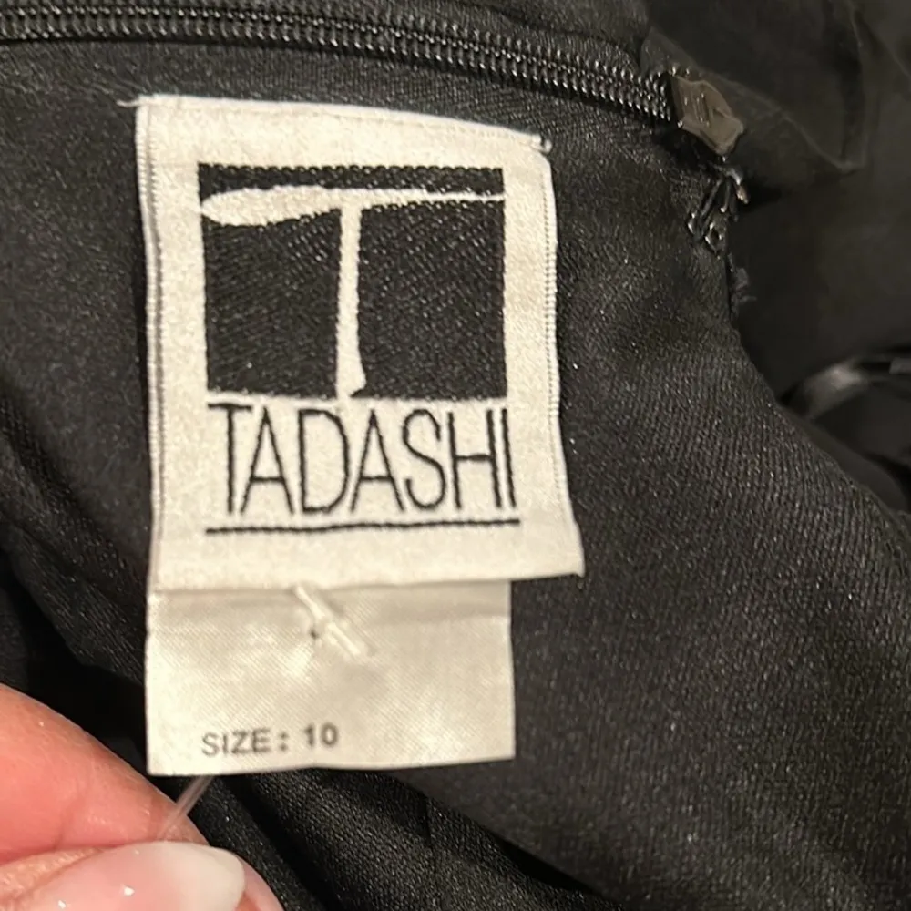 TADASHI BLACK GOTH SILK HALTER RUFFLED COCKTAIL PARTY GLAMOROUS DRESS 10 - Image 6