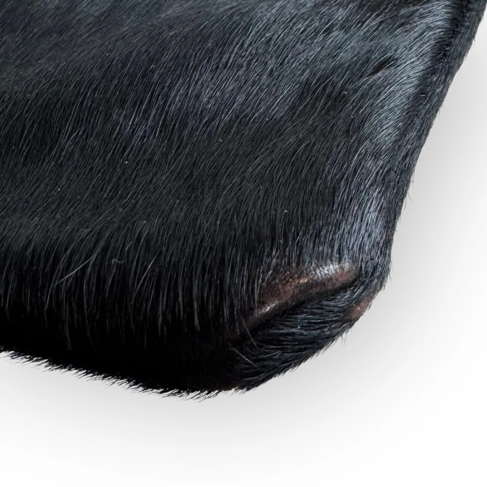 Vintage Black Hair Fur Shoulder Bag w/ Kiss Lock Pink Flower Lining Chain Strap - Image 12