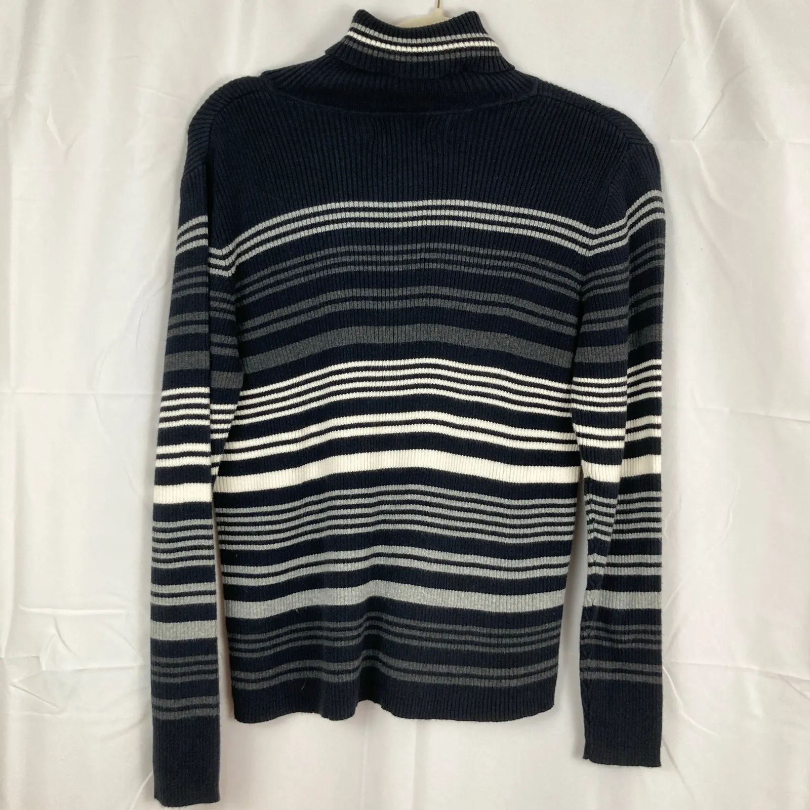 VTG 90s Karen Scott Womens M Black Stripe Ribbed Turtleneck Sweater Grunge Indie - Image 2