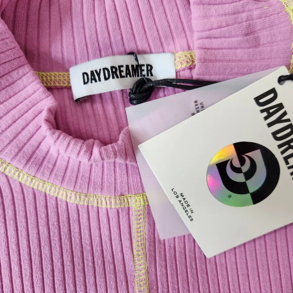 Daydreamer Contrast Stitch Short Sleeve Ribbed Mockneck Baby Tee Lilac Bloom Med - Image 11