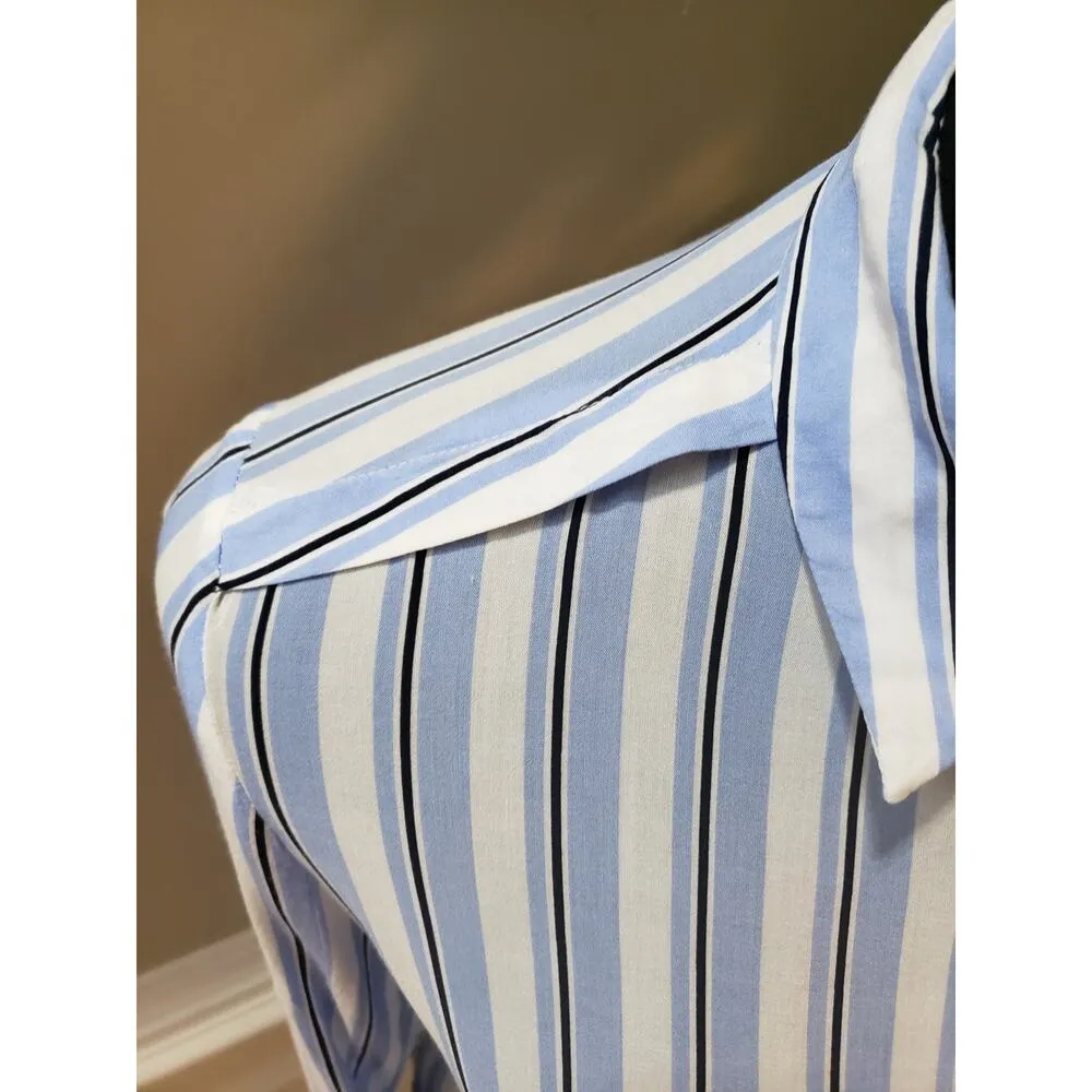Mango Button Down Shirt Women's 2XS Blue White Striped Long Sleeve Collared - Image 12