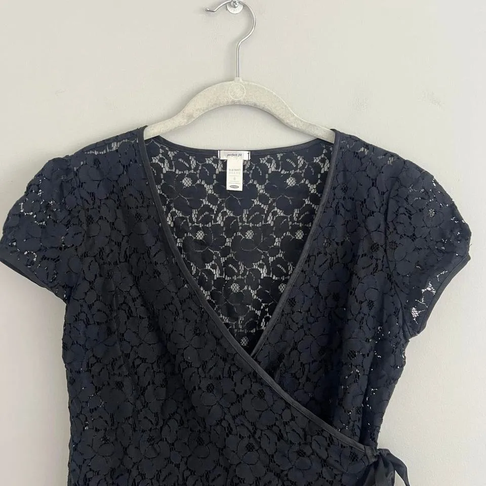 Y2K BLACK OLD NAVY SHEER LACE WRAP TIE CARDIGAN SHORT‎ SLEEVE TOP - Image 3