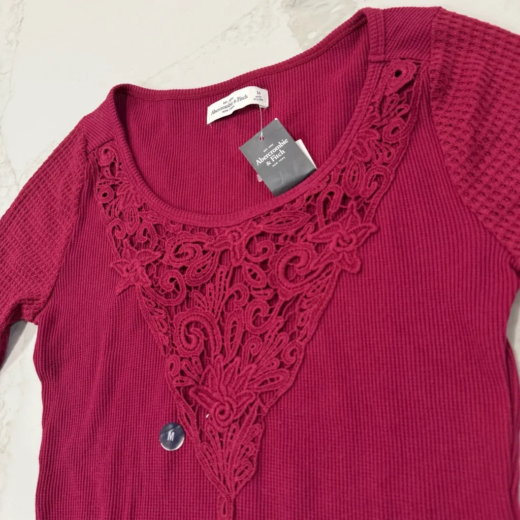 Y2K Abercrombie & Fitch NWT Waffle Knit Thermal LongSleeve Womens Med Bella Swan - Image 4