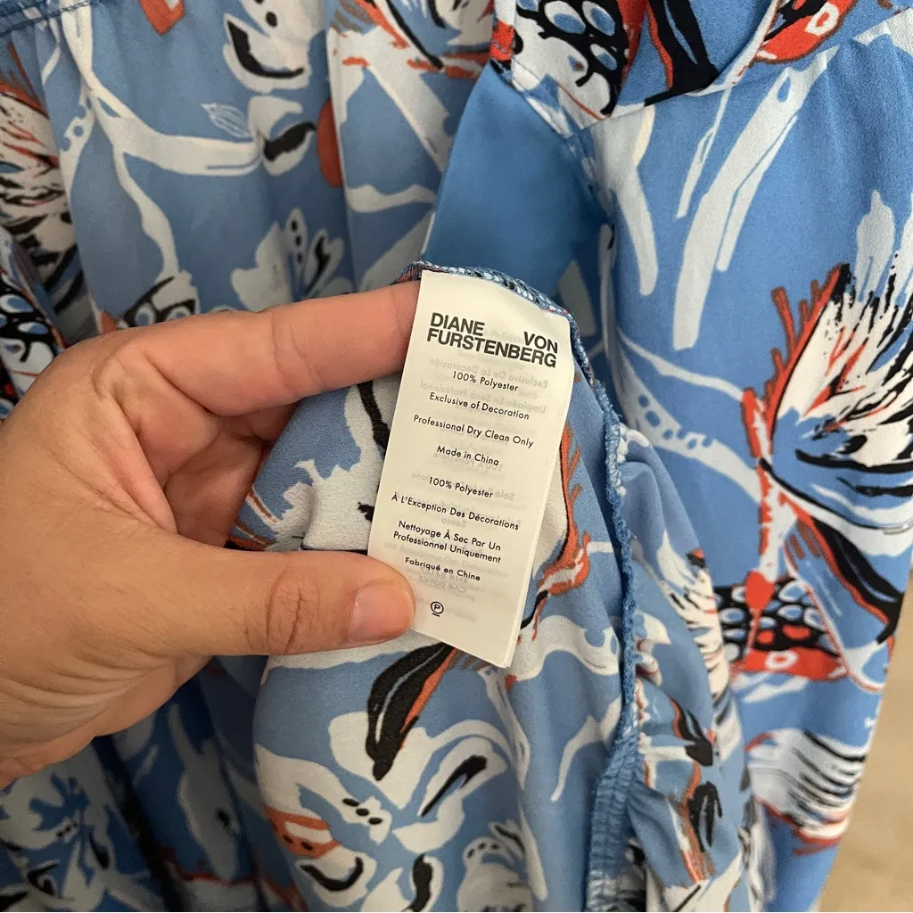 DVF Diane Von Furstenburg Long Sleeve Blue Floral Wrap Dress - Image 7