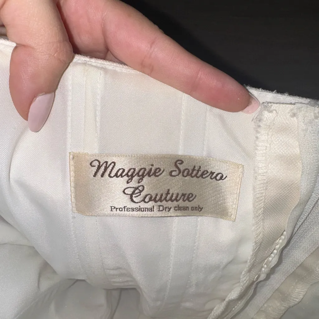 Maggie Sottero Off The Shoulder Beaded Wedding Gown with Lavender Train White Size XS - Image 15