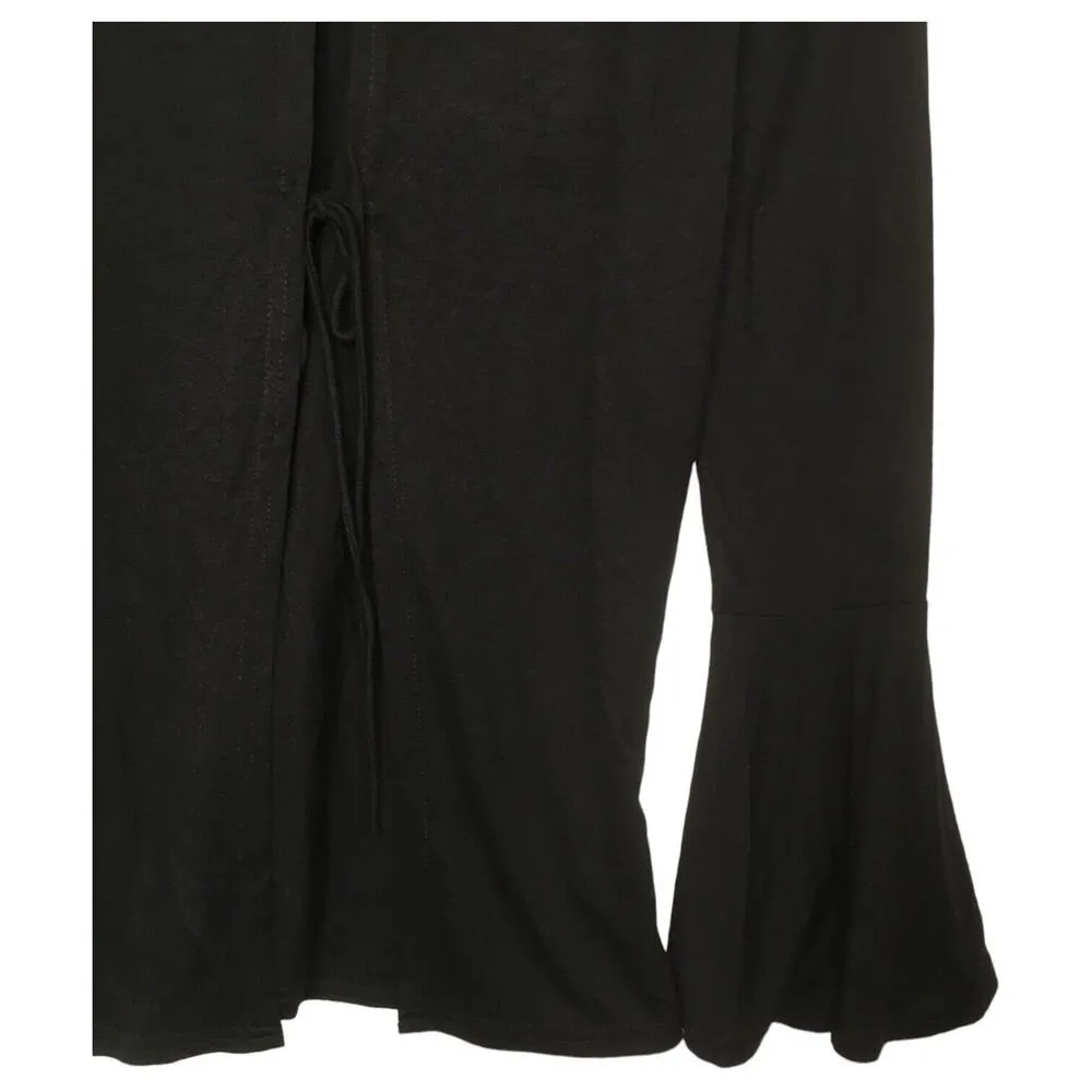New Lulus Top Womens XS Let It Be Me Open Back Tie Long Bell Sleeve Top Black - Image 13