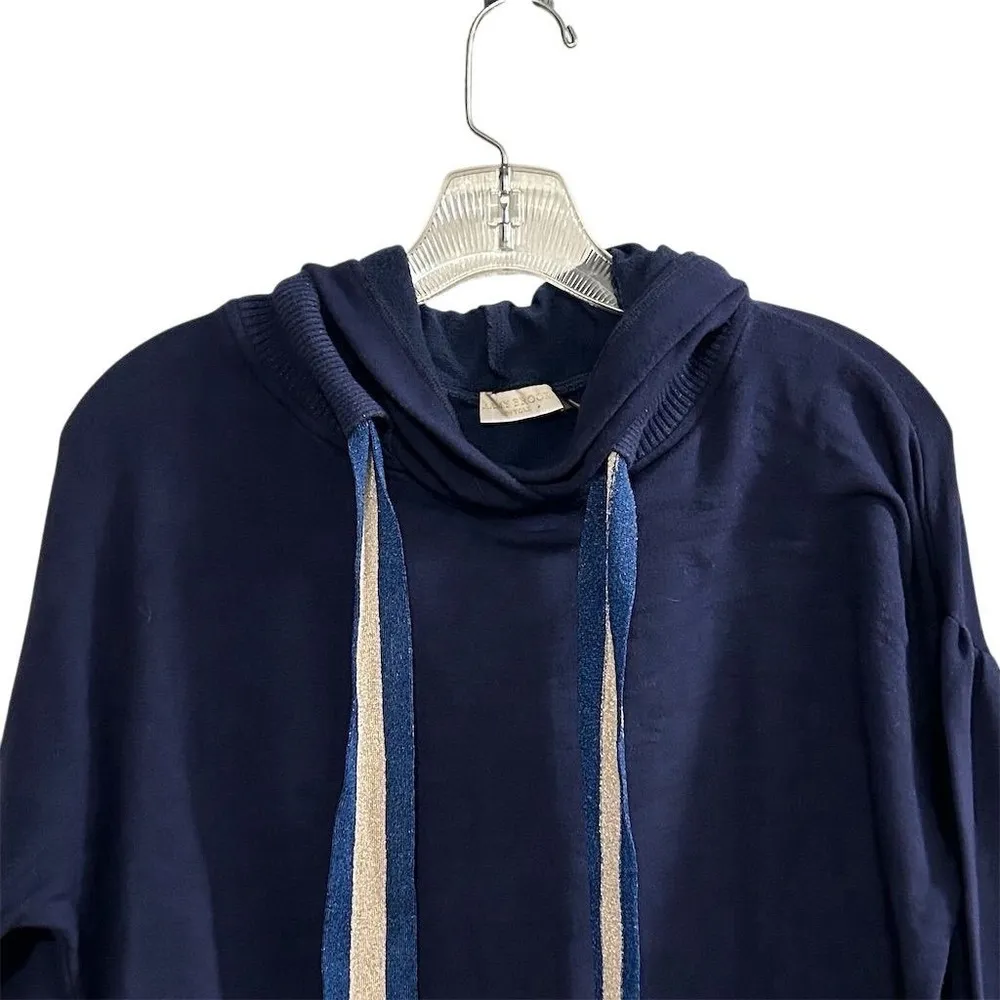 Ramy Brook Women's Navy Blue Tatum Puff Sleeve Hoodie Sweatshirt Size L - Image 2
