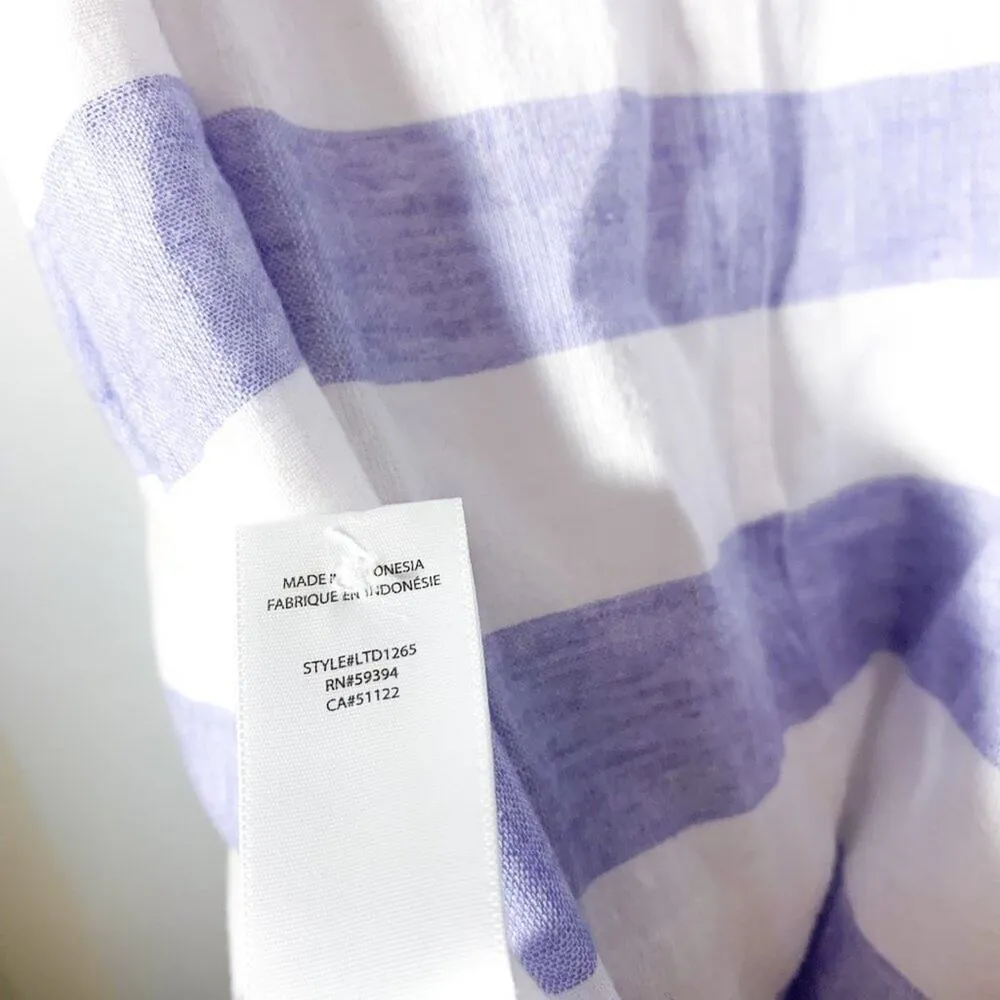 BeachLunchLounge Alina Striped Linen Cotton Sleeveless Dress Blue White Medium - Image 11