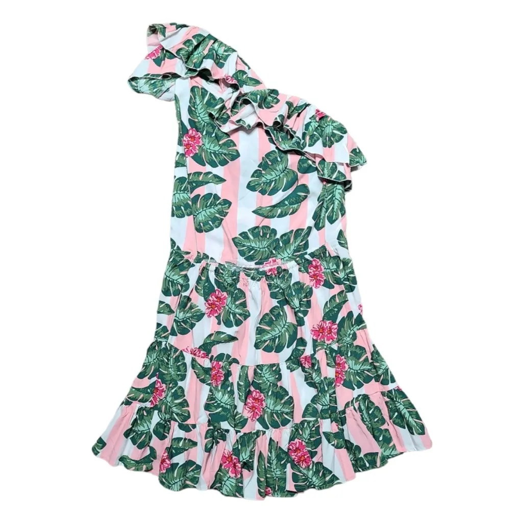 Lovers and Friends Amity Mini Dress Pink Palm Stripe One Shoulder‎ Size Medium - Image 4