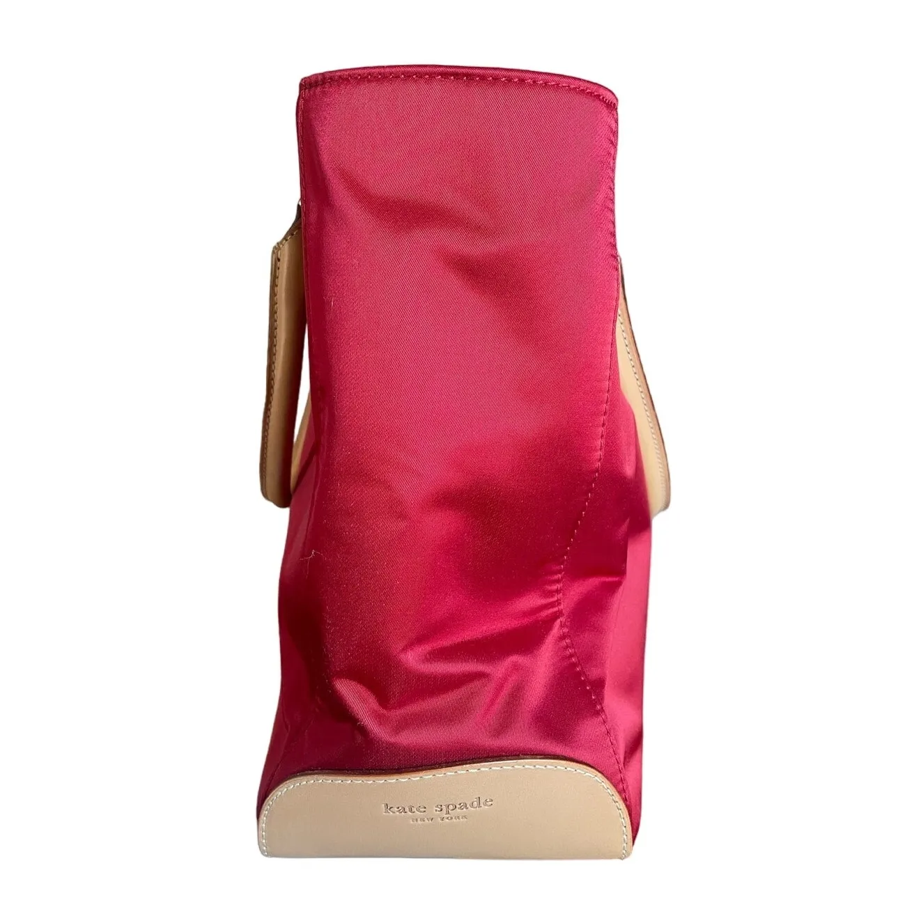 kate spade New York Red Nylon and Tan Leather Top Handle Tote Bag - Image 3