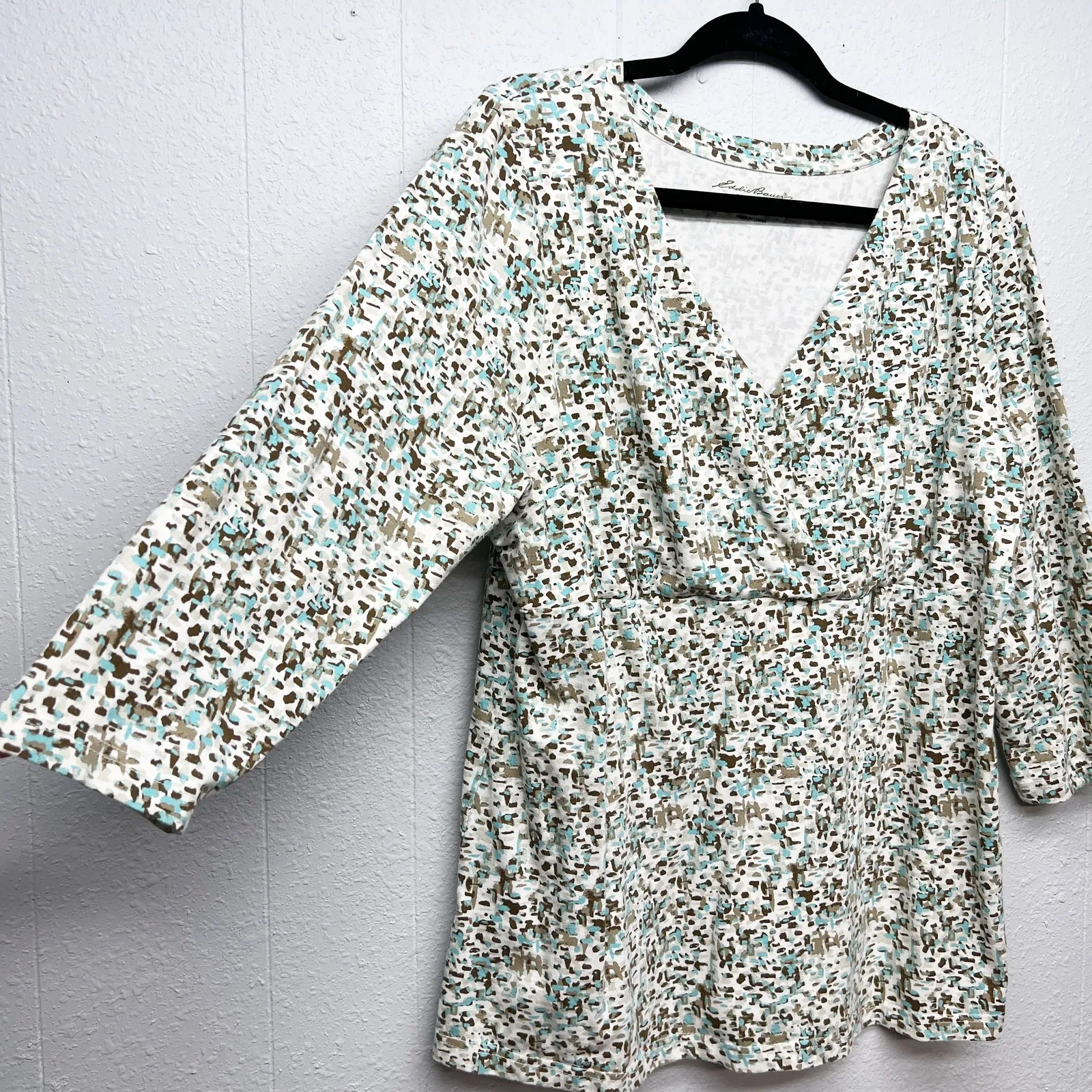 Eddie Bauer Babydoll Top Womens 2XL Cross Over Neck Cotton Stretch Workwear - Image 5