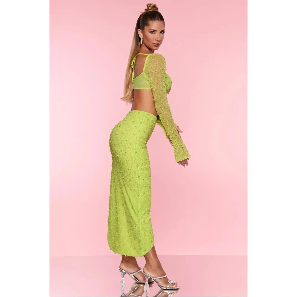 Oh Polly  Lime Beaded Crop Set - Image 4