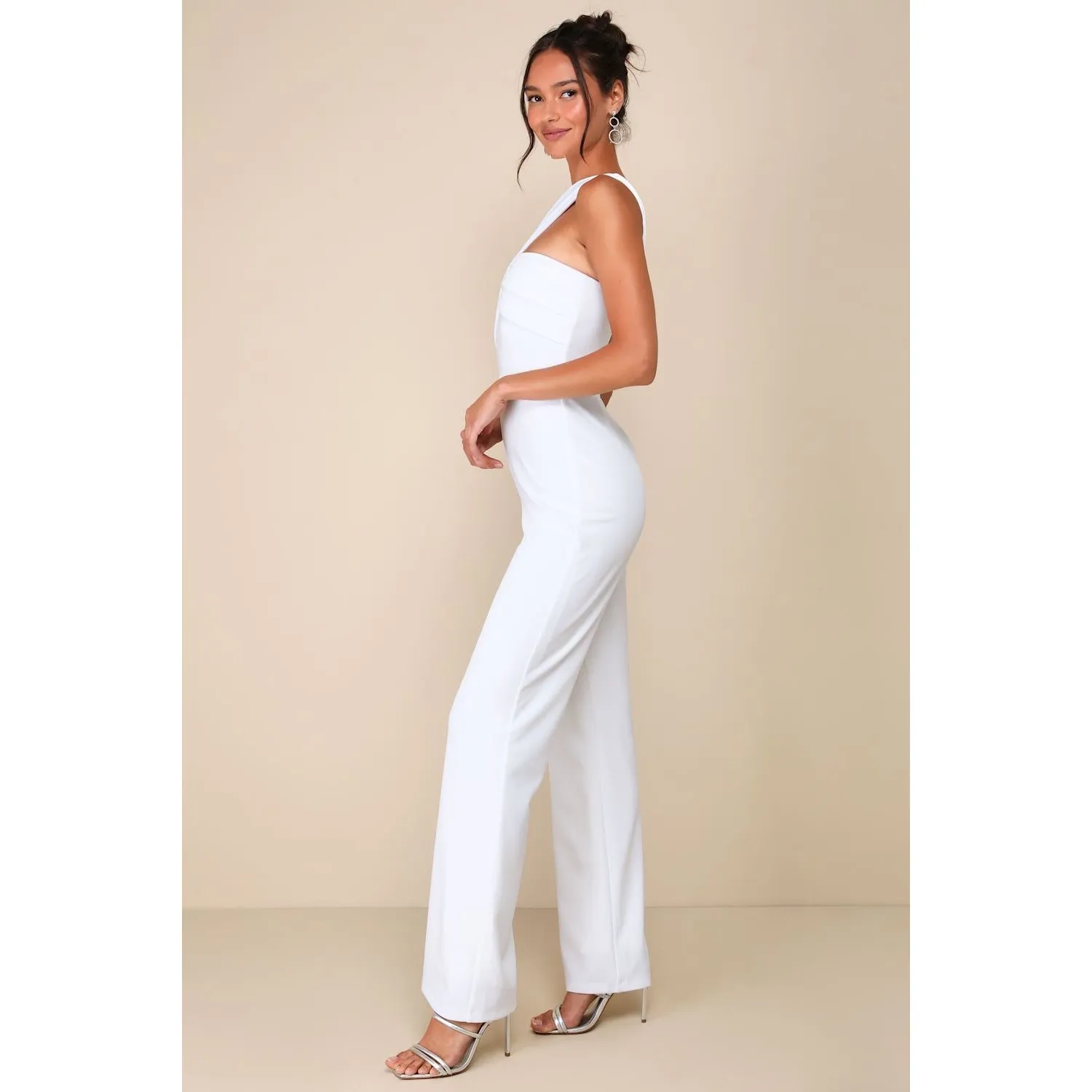 NWT Lulus Devoted to Fun Ivory One-Shoulder Sleeveless Jumpsuit Classy Chic M - Image 7