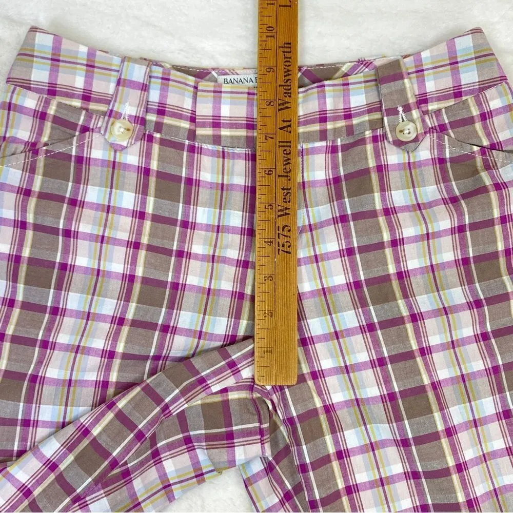 Banana Republic Factory Martin Fit Plaid Bermuda Shorts Purple Tan 0 - Image 9