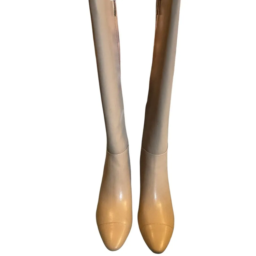 Anne Klein Sawyer Faux Leather KneeHigh Tan Boots Size 8.5 Standard Calf Stretch - Image 3