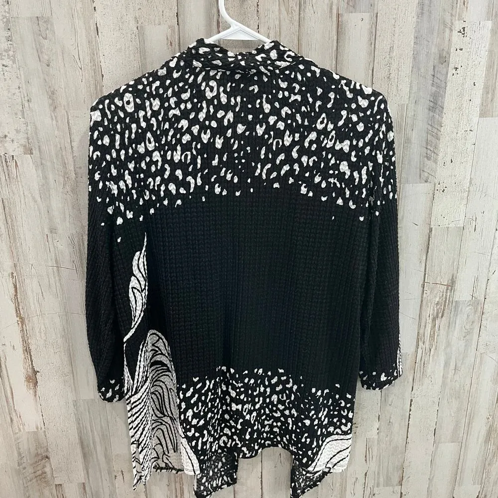 Easywear by Chico's Black White Open Front Stretchy Cardigan Jacket Womens L - Image 6