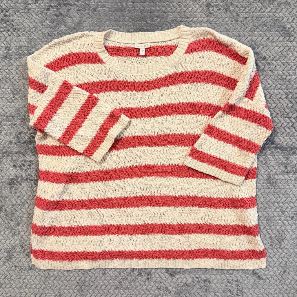 Garnet Hill Chunky Knit Sweater Orange Striped Beachy 100% Organic Cotton Size S - Image 5