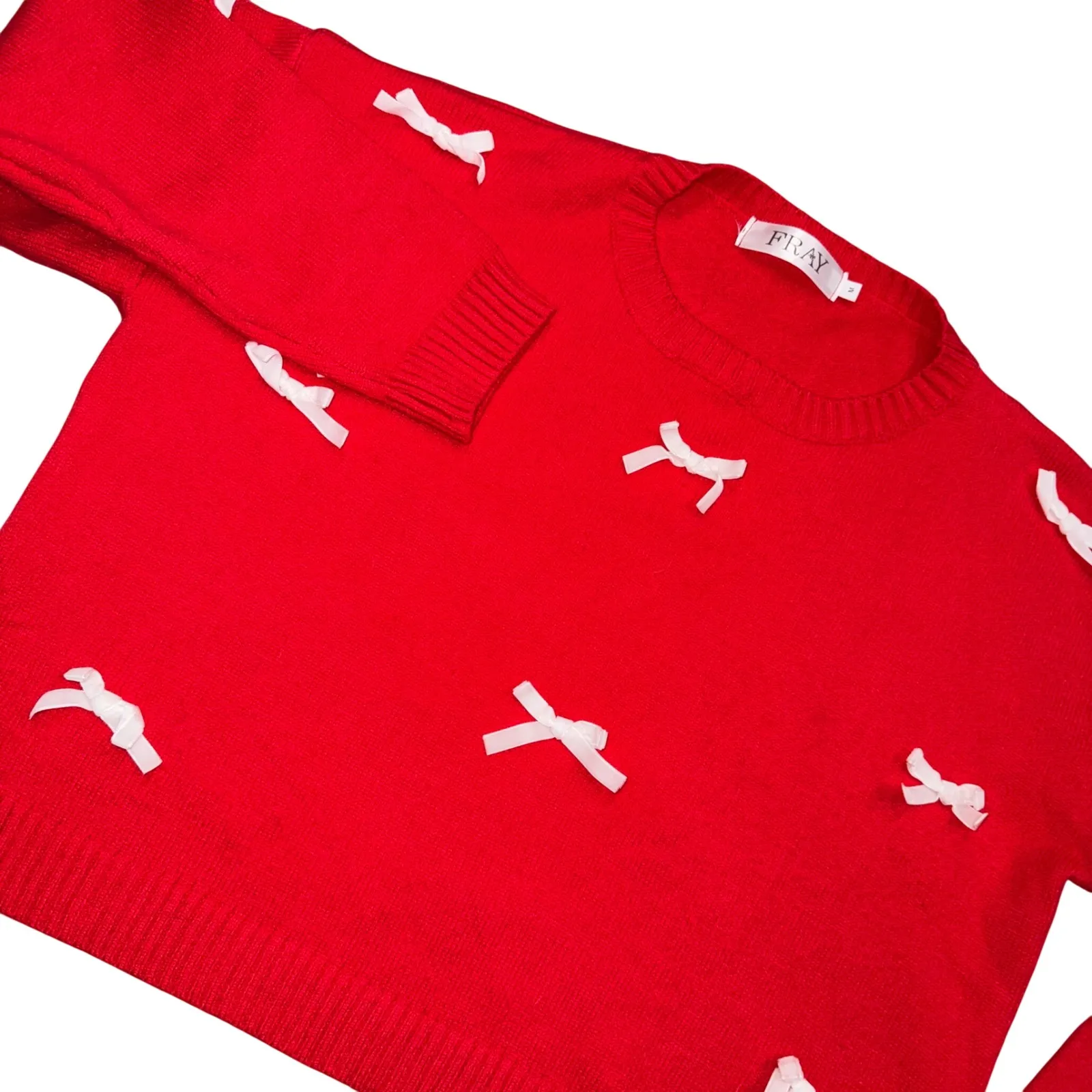 FRY Women Red Knit Long Sleeve Bow Detail Sweater Top Size M Size M - Image 2