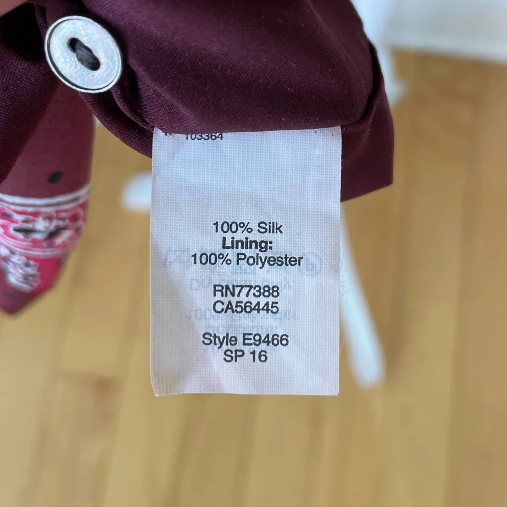 Madewell Burgundy White Silk Lassi Floral Indian Block Print Long Sleeve Dress 4 - Image 8