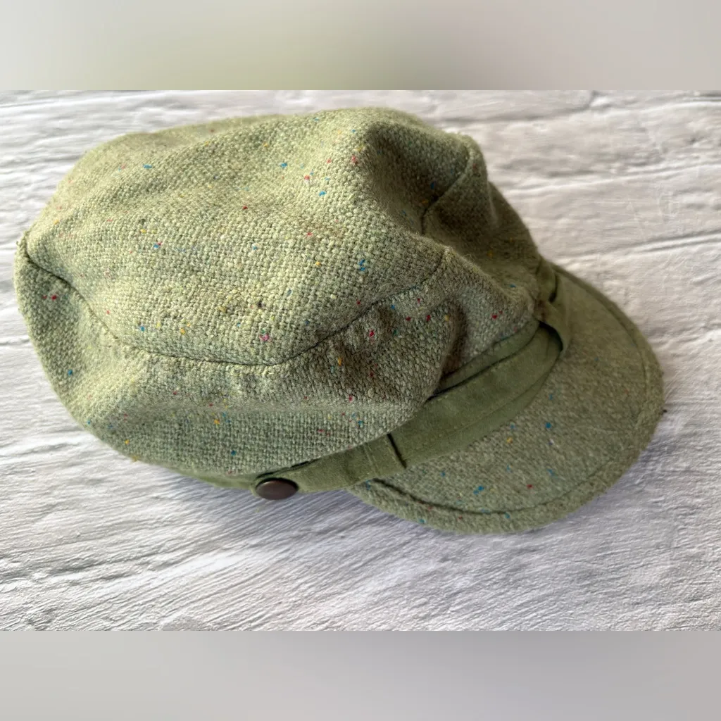 Vintage Speckled Green Tweed Wool Cap Hat - Image 4