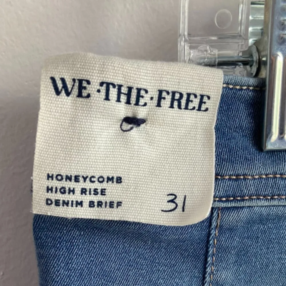 NWT Free People We The Free Blue Honeycomb High Rise Denim Brief Shorts Gre - Image 6