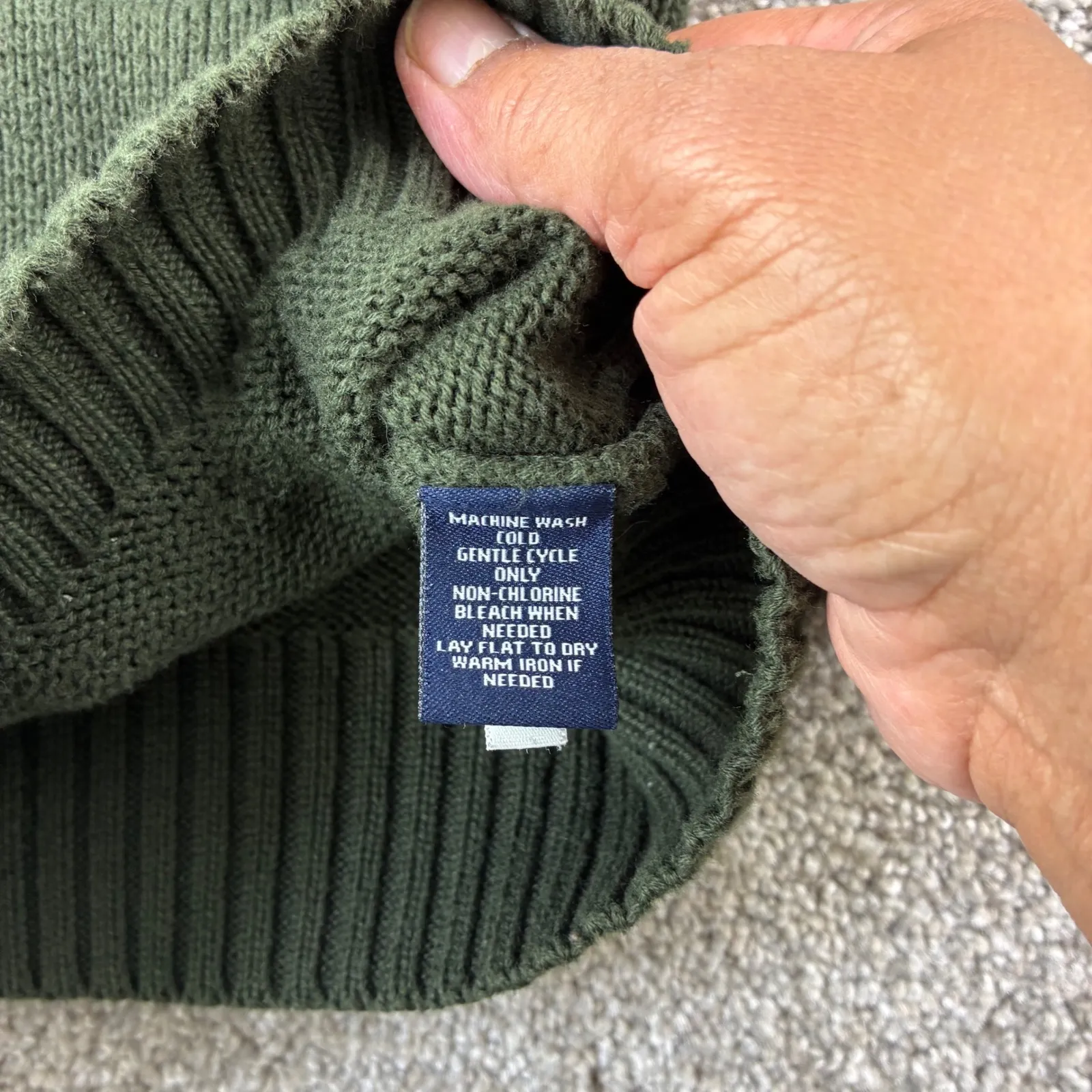 VTG Chaps Olive Green Full Zip Cotton Knit Sweater Cardigan‎ with Buckle Pockets - Image 6