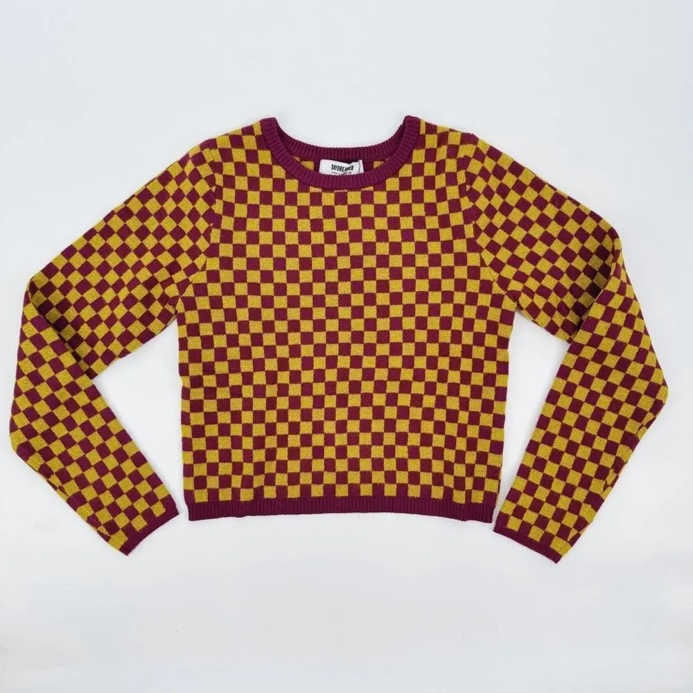 Daydreamer  Fig Check Fitted Pullover‎ Sweater New XS - Image 5