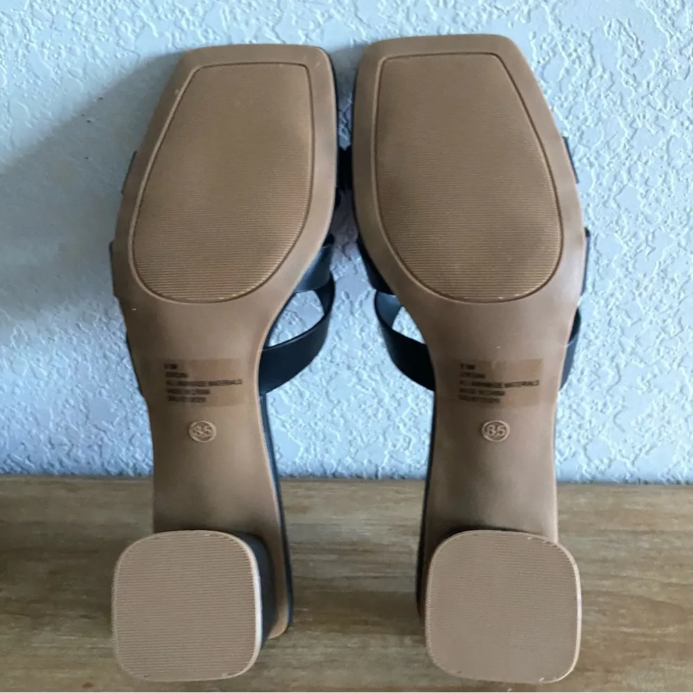 SM New York NEW Black Square Toe Block Heel Heeled Sandals Size 8.5 2” Heel - Image 7