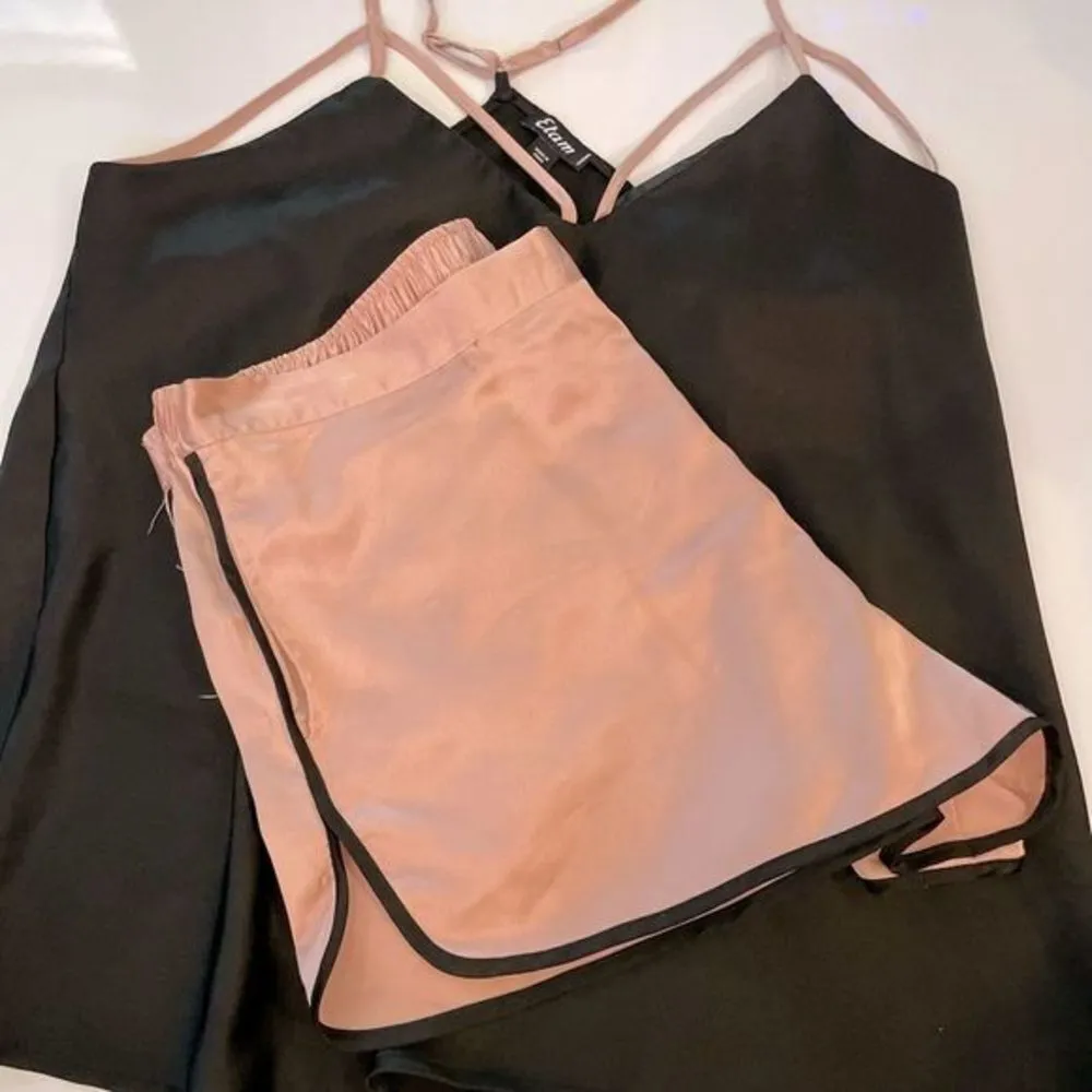NWOT ETAM “LUANA” SATIN PJ SHORTS BLUSH/BLACK SIZE LARGE Tan - Image 13