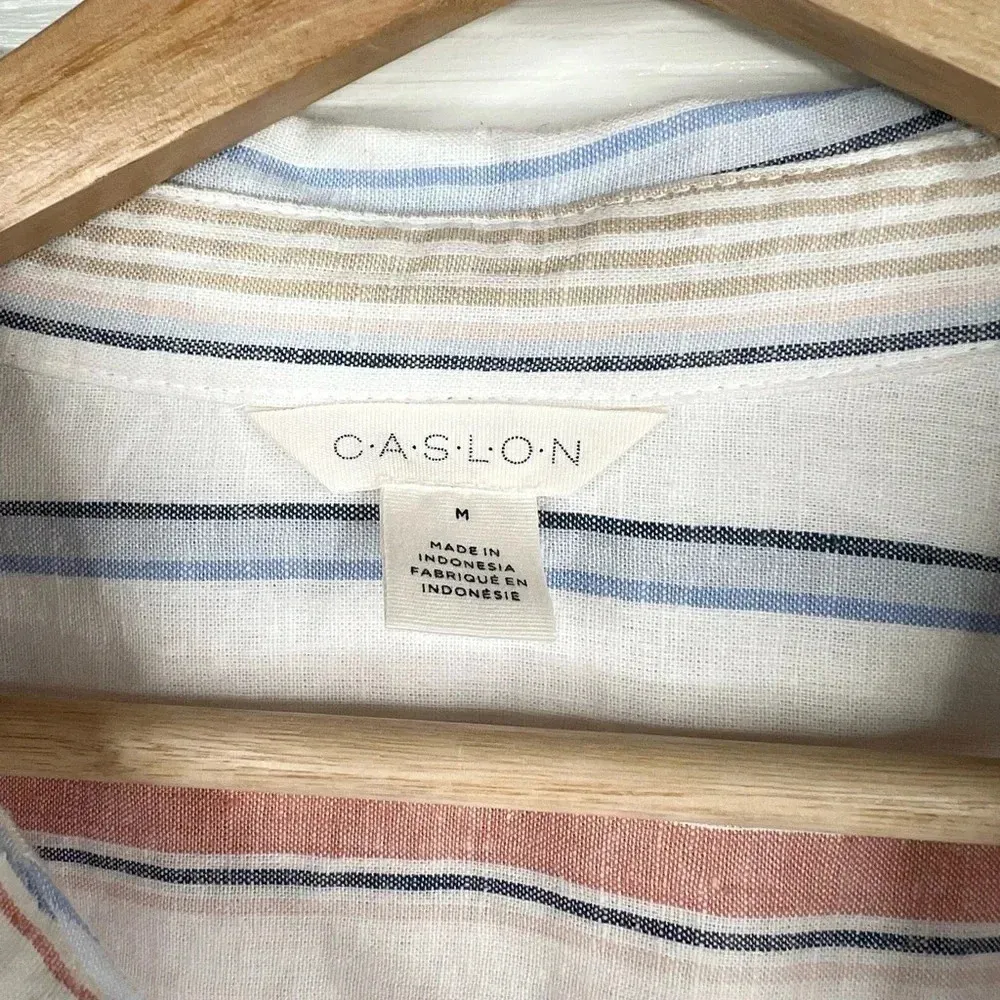 Caslon Women's White Striped Button-Up Shirt Multicolor Size M Linen Blend - Image 4