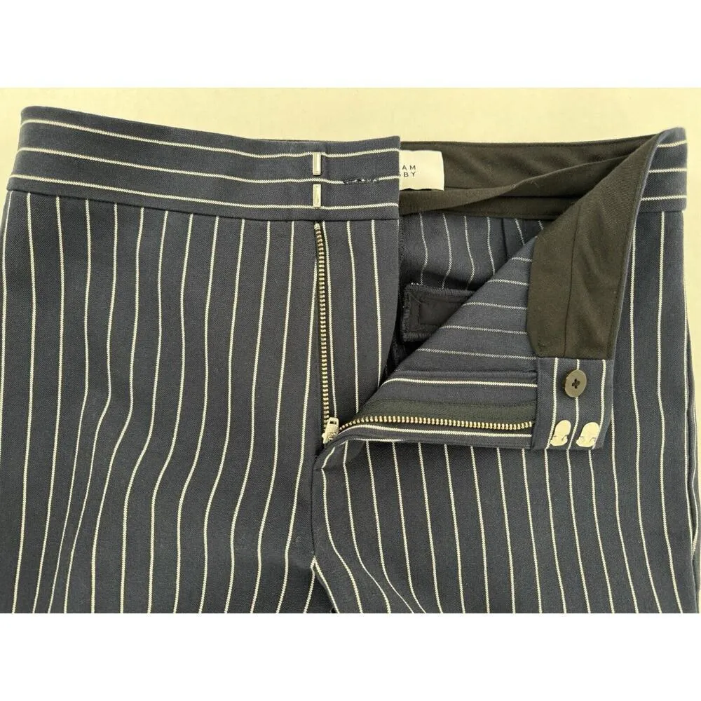 Derek Lam 10 Crosby Pants Sz 4 Flare Navy Career Office Cotton Striped Trouser​ Blue - Image 11