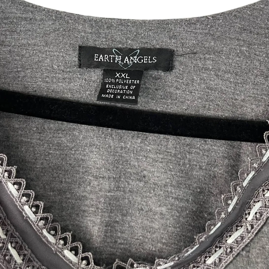 Earth Angels Women's Plus Size XXL Grey Babydoll‎ Long Sleeve Pajama Top Gray - Image 4