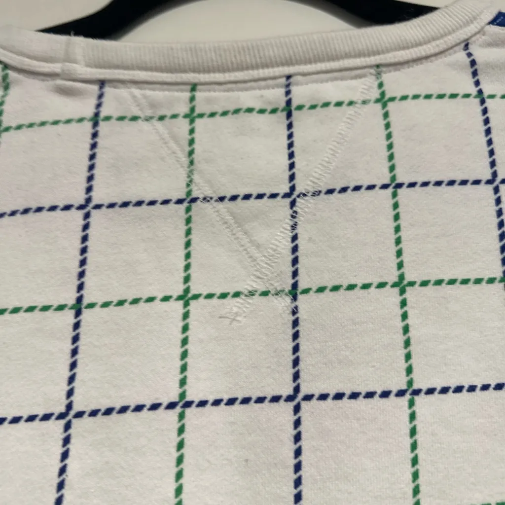 Tommy Hilfiger Sz:M Boxy Green/blue Cropped Cap Sleeve Window Pane Geometric Top - Image 9