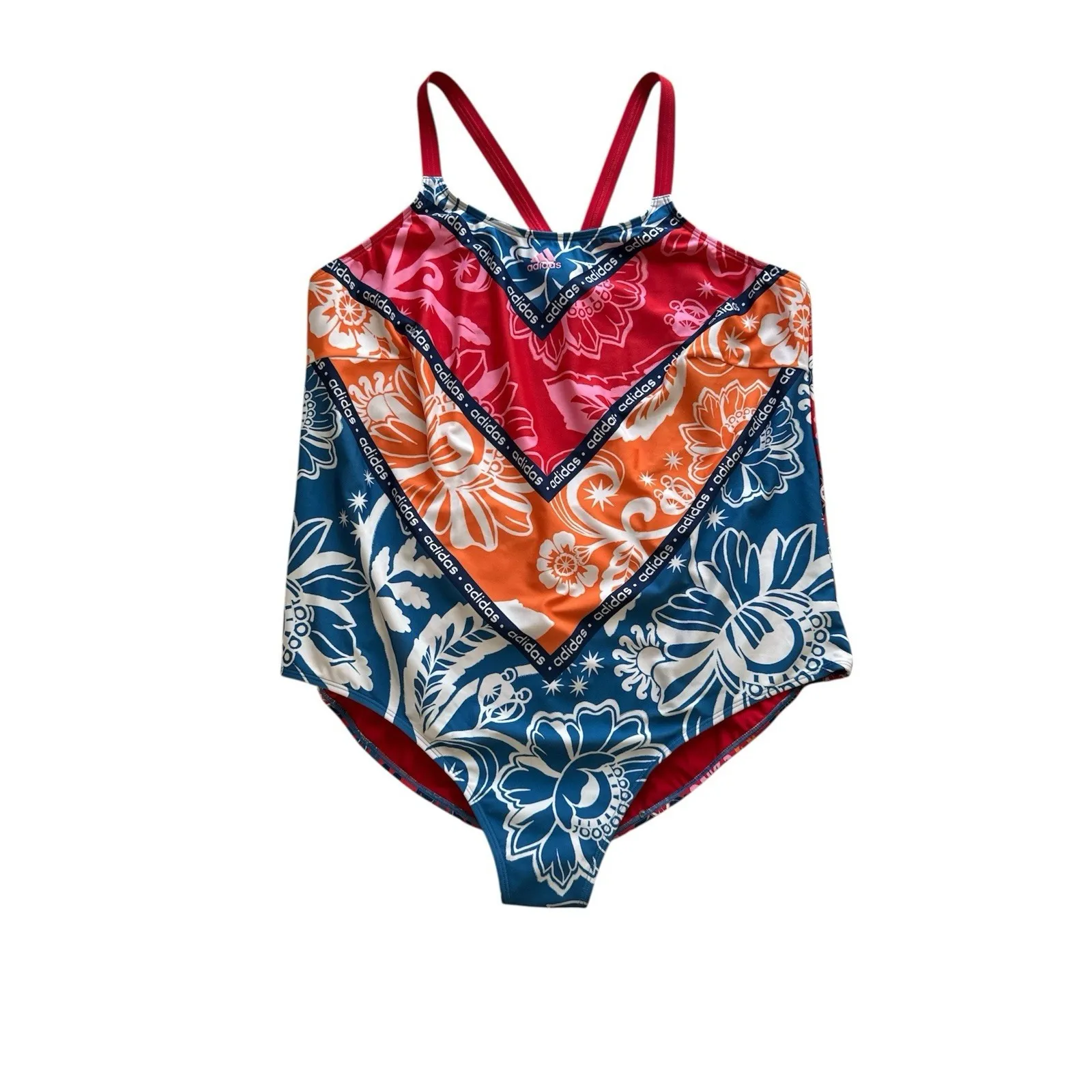 Adidas x FARM Rio Red Blue Floral‎ One-Piece Swimsuit Plus Size 4X NWT Athletic - Image 2