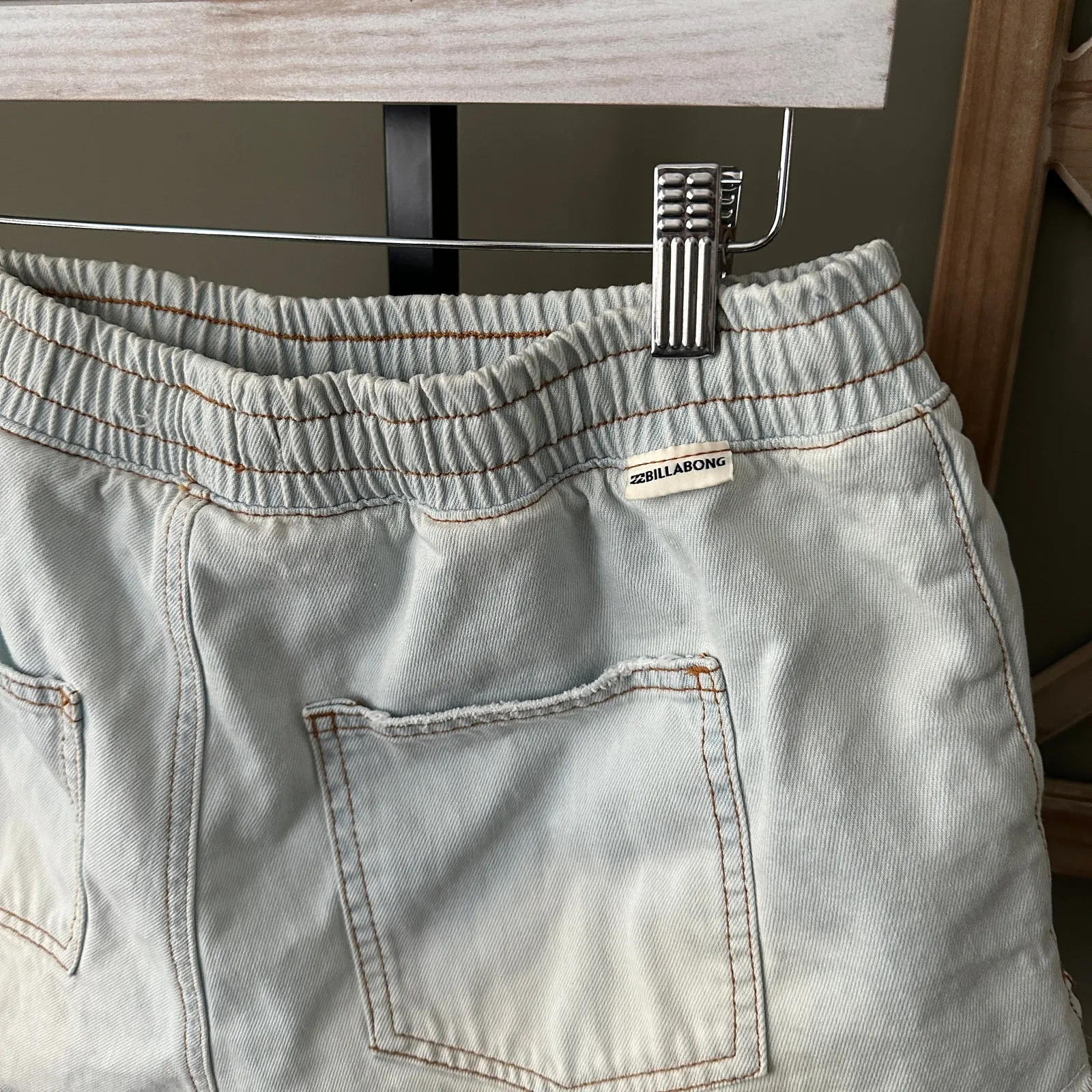 Billabong Cotton Denim Pull On Shorts Acid Blue Large - Image 4