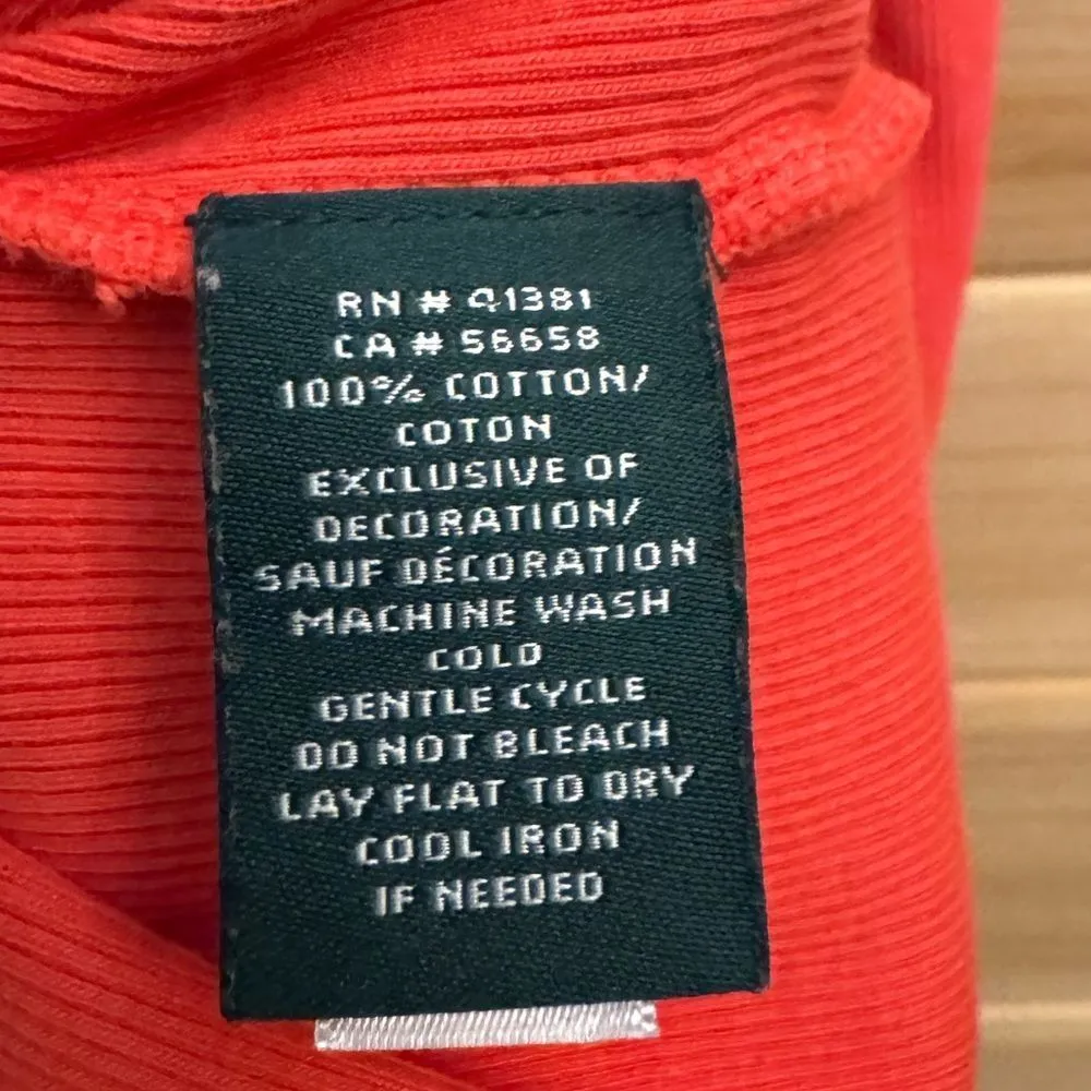 Lauren Ralph Lauren Size Medium Ribbed Cap Short Sleeve Basic Tee Red - Image 10