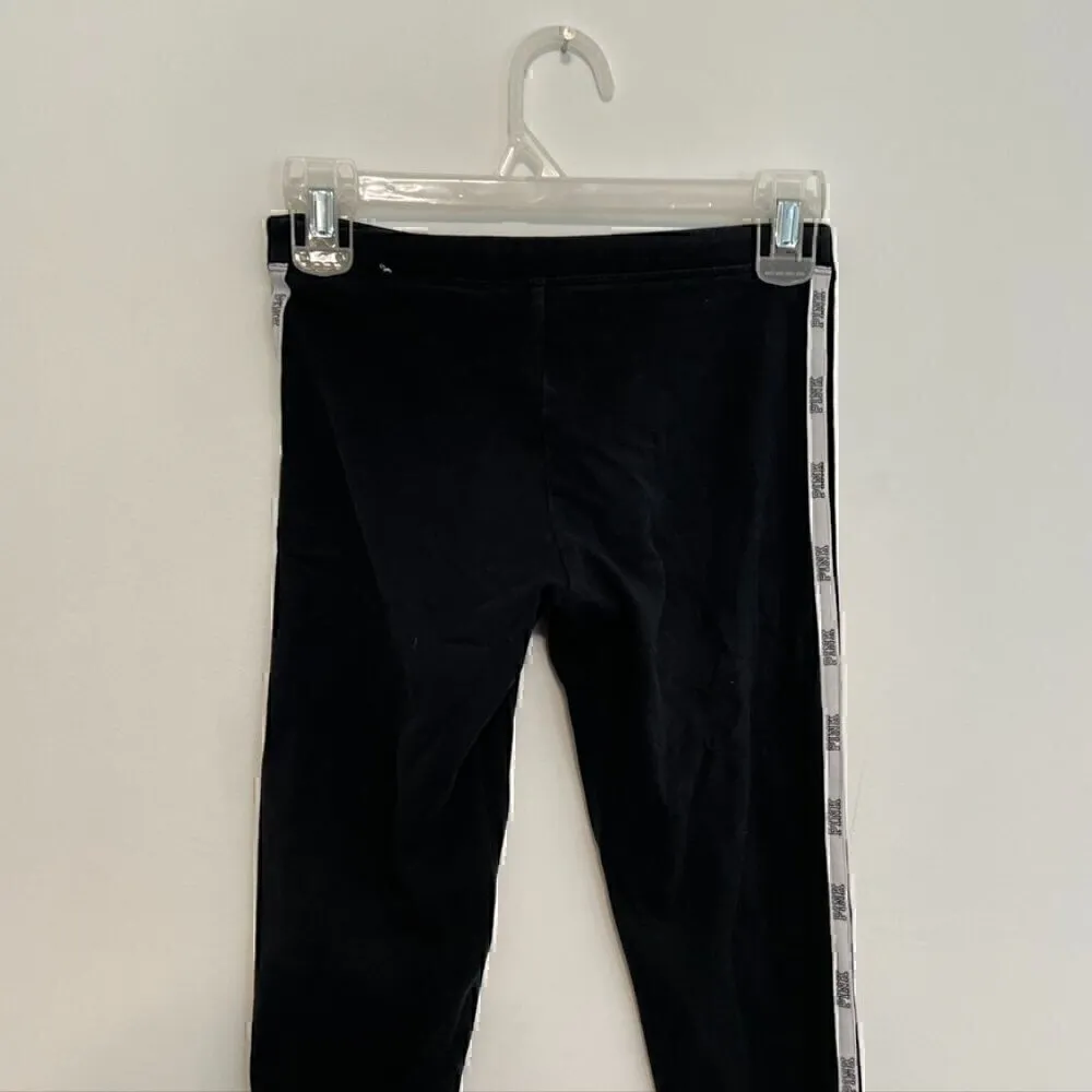 PINK VS VICTORIA'S SECRET Black White Double Side Stripe Tape Spellout Leggings - Image 9