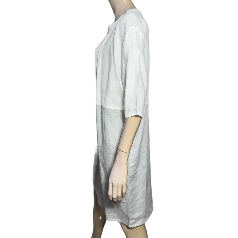 Tirelli Australia Women’s Size M White Gray Colorblock 3/4 Sleeve Linen Dress Size M - Image 4