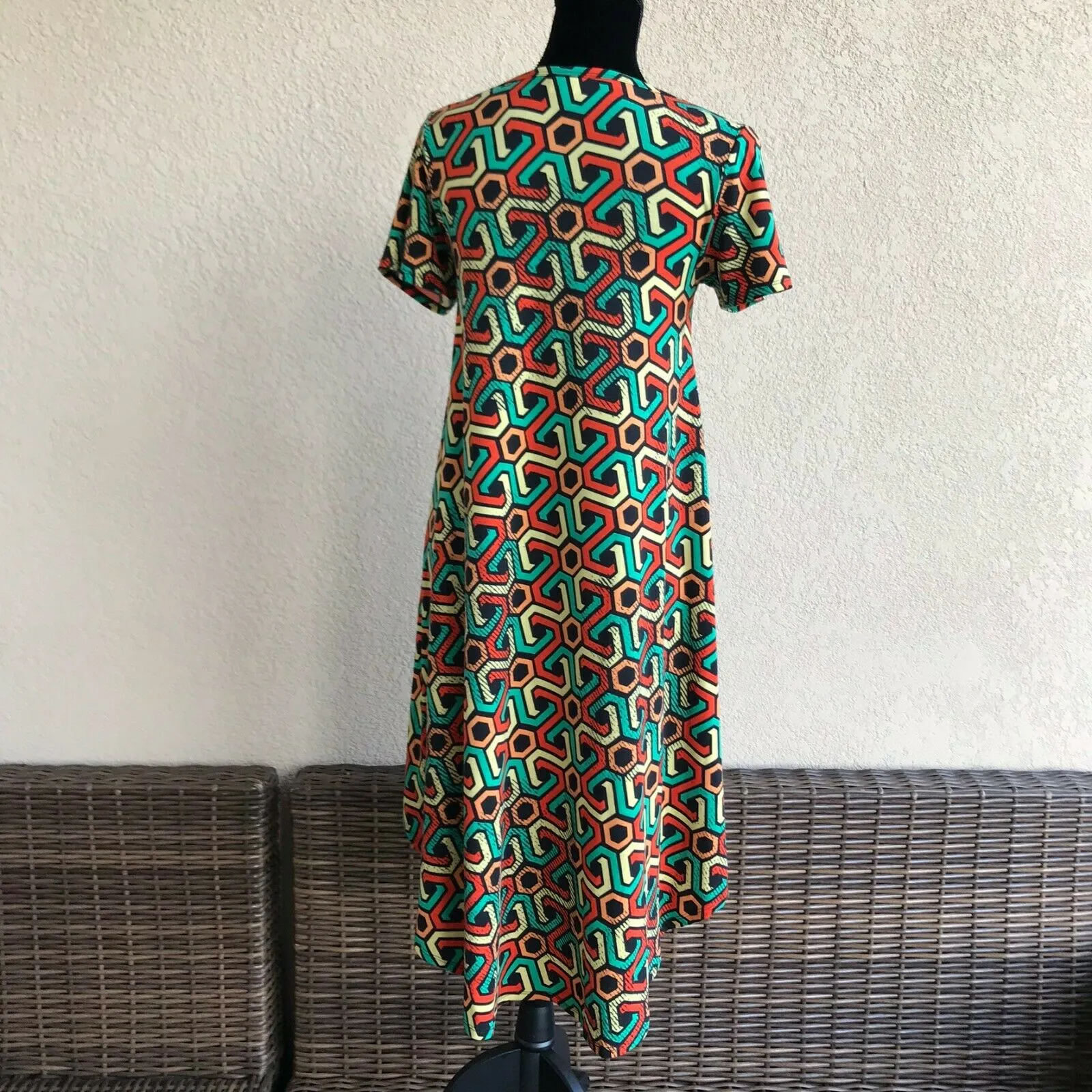 LuLaRoe Womens Dress Size XS Geometric‎ Carly Swing Yellow Orange Green Black - Image 3