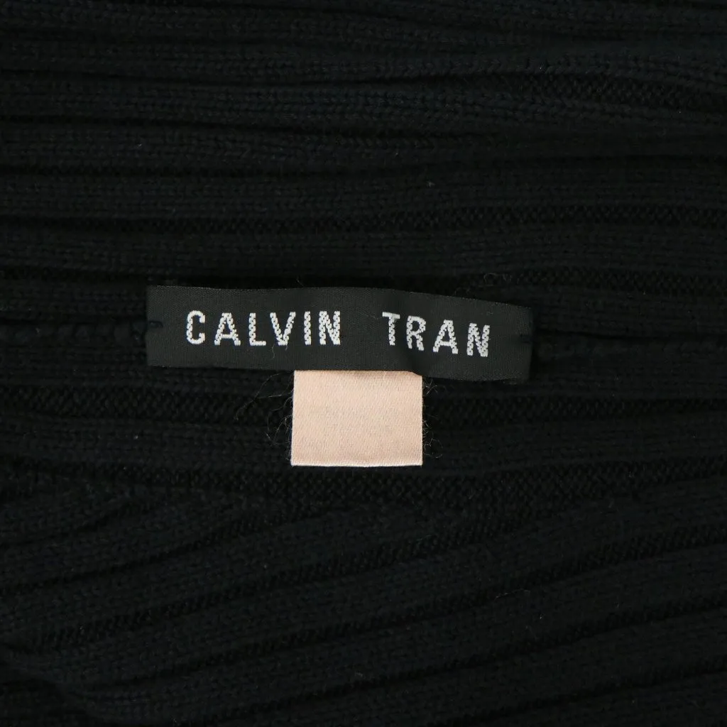 Calvin Tran Ribbed Lagenlook Asymmetrical Front Long Sleeve Cardigan Sweater Black Size M - Image 6